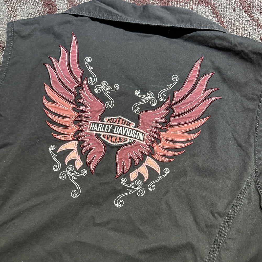 Harley Davidson Womens Black And Pink Jacket Vest Biker Sz XL Embroidered Logo - Picture 7 of 7